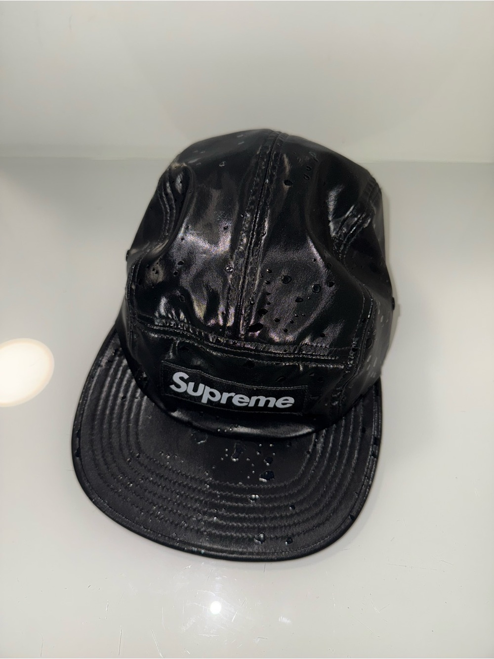Supreme Black Shiny Water Drops 5-Panel Cap